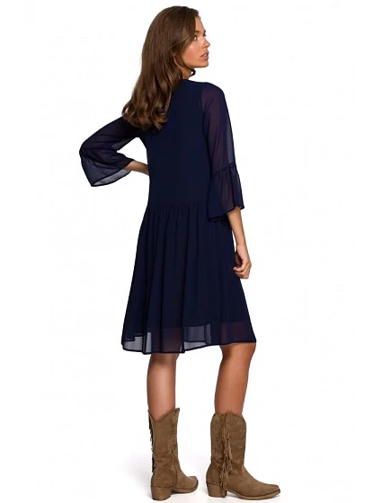 model 18003018 Jednoduché šifonové šaty tmavě modré - STYLOVE
