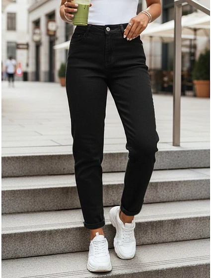 Dámske džínsy s vysokým pásom mom fit black FashionStreet UY2954