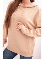 Dámská mikina s kapucí a klokaní kapsou z bavlny camelová