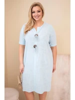 Dámské bavlněné šaty Plus Size s vázáním u výstřihu modré