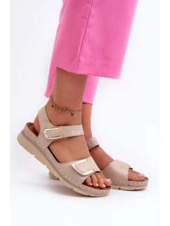 Dámské sandály na suchý zip béžové model 21661055 - EVENTO