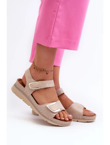 Dámské sandály na suchý zip béžové model 21661055 - EVENTO