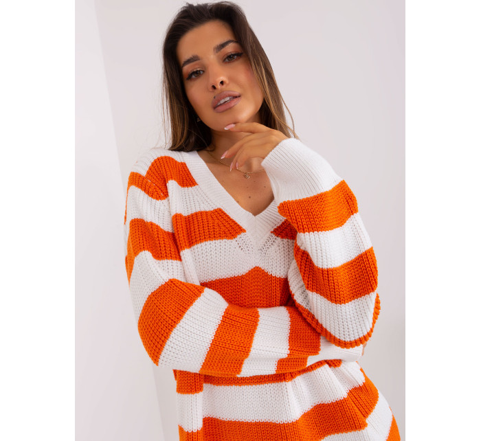 Oranžovo-ecru dlhý oversize sveter s vlnou