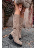 Dámské kozačky na podpatku Béžová shoes model 22018569 - Step in style Dámské kozačky na podpatku Béžová shoes model 22018569 - Step in style