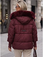Pikowana kurtka damska zimowa z futerkiem bordowa model 22371728 - FashionStreet