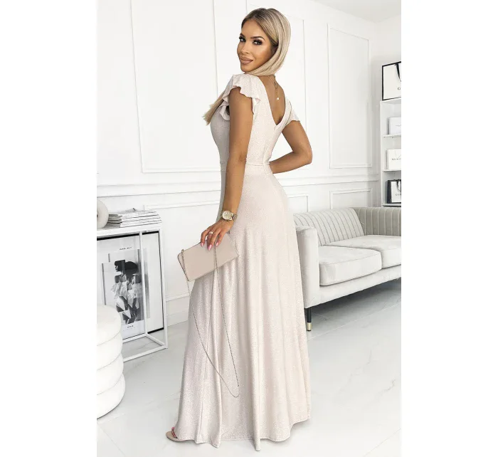 411-4 CRYSTAL trblietavé dlhé šaty s výstrihom - BEACH 411-4 CRYSTAL trblietavé dlhé šaty s výstrihom - BEACH