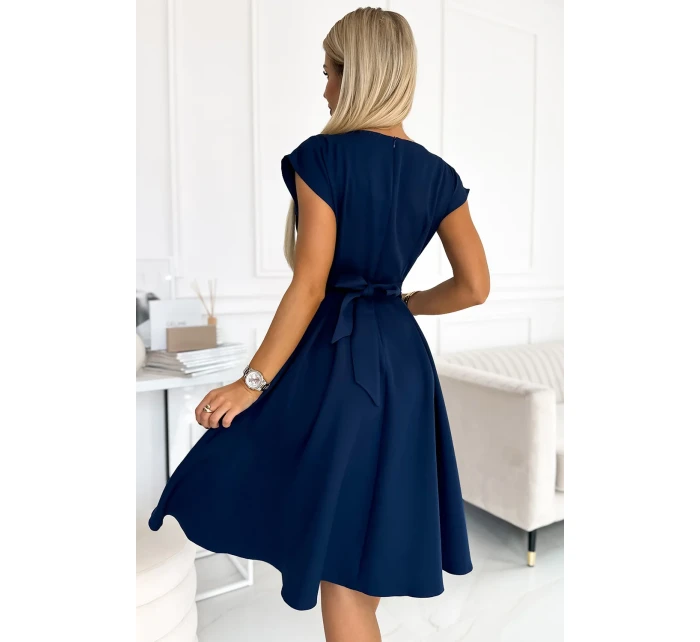 348-6 SCARLETT - rozšírené šaty s obálkovým výstrihom - ZELENÉ