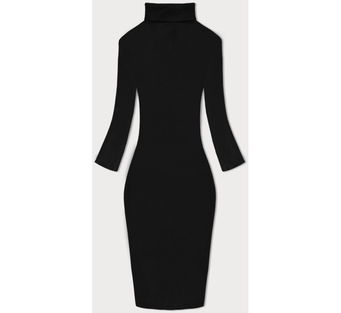 Čierne rebrované priliehavé šaty s rolákom Rue Paris (5133)