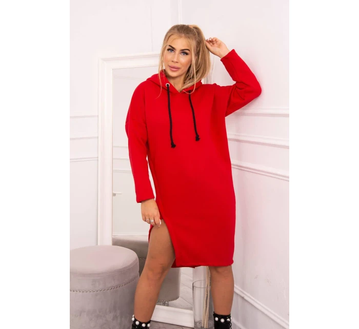 Šaty s kapucí a bočním rozparkem červené Šaty s kapucí a bočním rozparkem červené