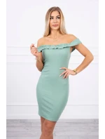 Španielske šaty s volánikmi tmavo mätové