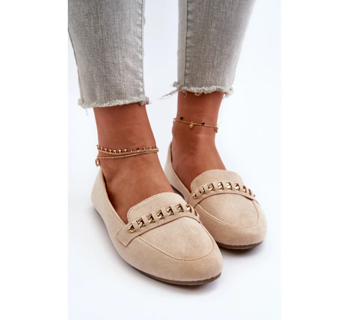 Błyszczące Mokasyny Damskie Z Łańcuchem Beżowe Aredilla Błyszczące Mokasyny Damskie Z Łańcuchem Beżowe Aredilla