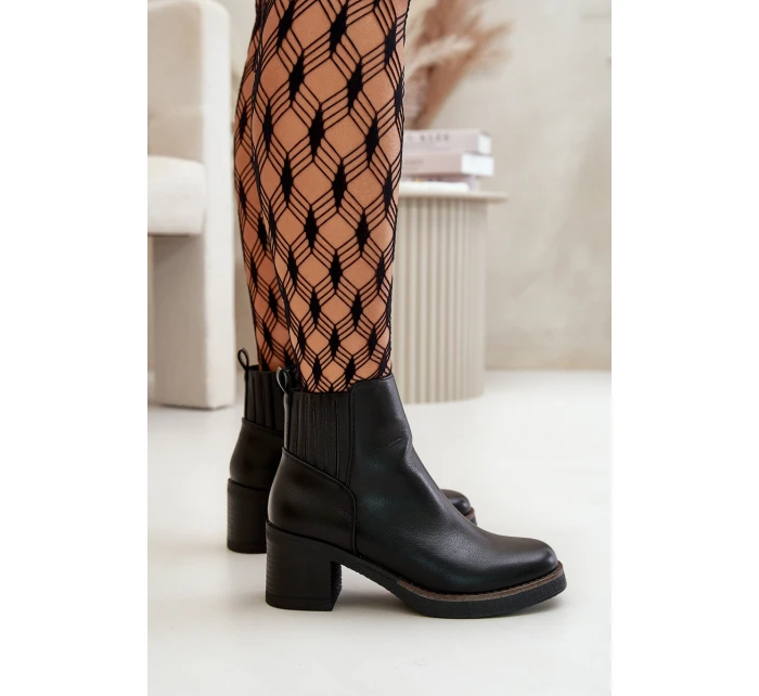Ocieplane Botki Damskie Na Słupku Eko Skórzane Czarne Irittes Ocieplane Botki Damskie Na Słupku Eko Skórzane Czarne Irittes