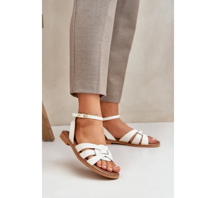 Kožené Dámské Sandály Na Plochém Podpatku Zazoo model 21682231 Ecru - Boto Kožené Dámské Sandály Na Plochém Podpatku Zazoo model 21682231 Ecru - Boto