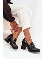 Półbuty Damskie Na Słupku Ze Złotym Detalem Czarne Privelle