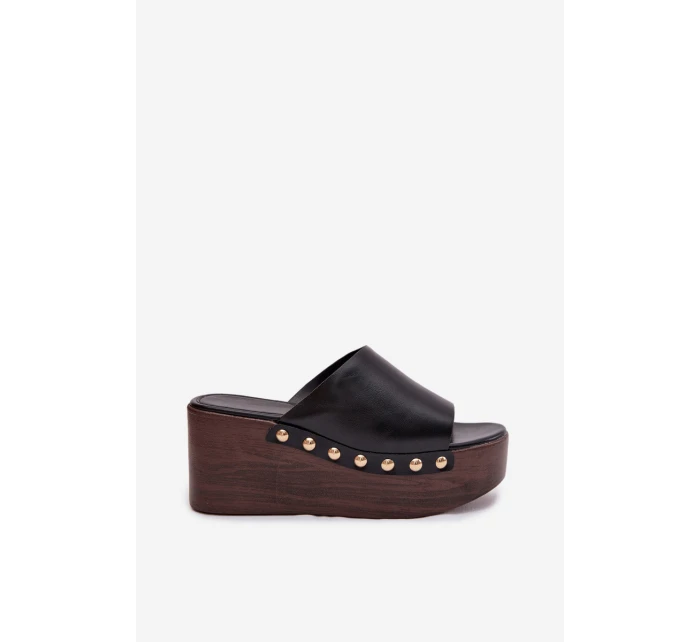 Dámské sandály na platformě a platformě se zlatými sponami Černé Farinelle