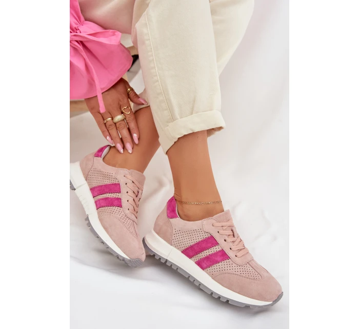 Dámské tenisky z přírodního semiše růžové model 22013945 - EVENTO
