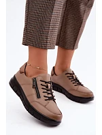 Dámské kožené polobotky model 22359867 tmavě béžové - VINCEZA Dámské kožené polobotky model 22359867 tmavě béžové - VINCEZA