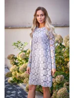 M406 čipkované šaty v tvare A s dlhými rukávmi - sivé