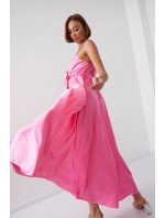 Dámske saténové maxi šaty s ružovými ramienkami