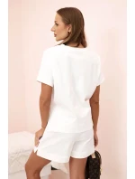 Dámský punto set s krátkými rukávy a šortkami ecru