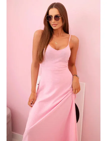 Dámské šaty na ramínka s rozšířeným spodkem světle růžová