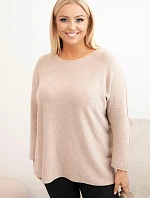 Dámsky plus size sveter s výstrihom tmavobéžový
