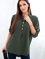 Blúzka s dlhším zadným dielom tmavej khaki farby