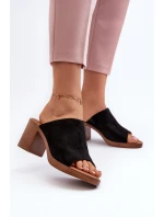 Eleganckie Lekkie Klapki Damskie Na Obcasie Czarne Varnila