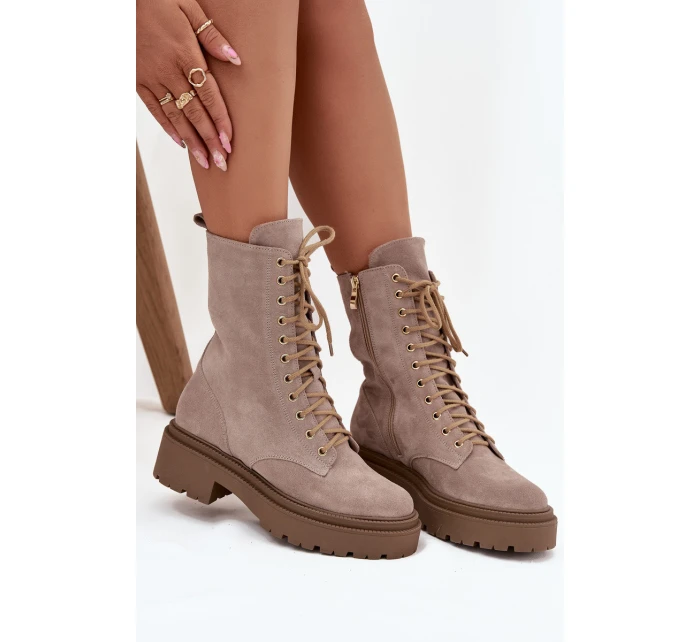 Botki Workery Damskie Z Naturalnego Zamsz Ocieplane Zazoo 4213 Beżowe