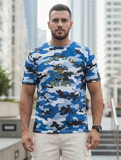Pánske tričko s potlačou v kamuflážovom vzore, modré, FashionStreet NX2002R