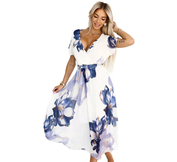 Vzdušné midi šaty s obálkovým výstřihem a velkým květinovým vzorem v model 21819836 - numoco basic