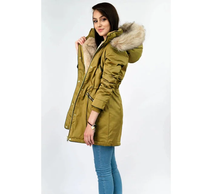 Žltá dámska zimná bunda s podšívkou z machovej kožušiny (b2623) Žltá dámska zimná bunda s podšívkou z machovej kožušiny (b2623)