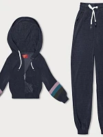 Dámska tepláková súprava s farebnými vložkami tmavomodrá (AMG-346A)