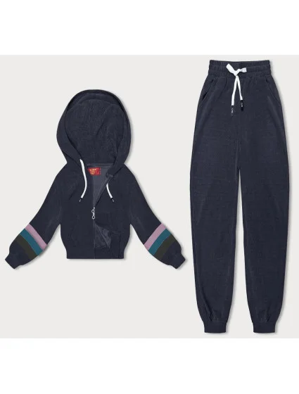 Tmavě modrá dámská tepláková souprava s barevnými vsadkami model 18901900 - LHD