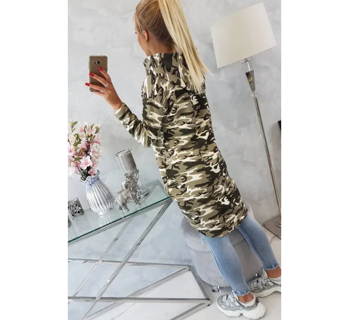 Mikina s dlhým chrbtom moro khaki+ecru