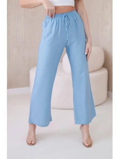 Viskózové kalhoty se širokými nohavicemi modrý