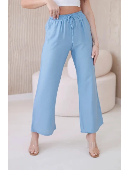 Viskózové kalhoty se širokými nohavicemi modrý Viskózové kalhoty se širokými nohavicemi modrý