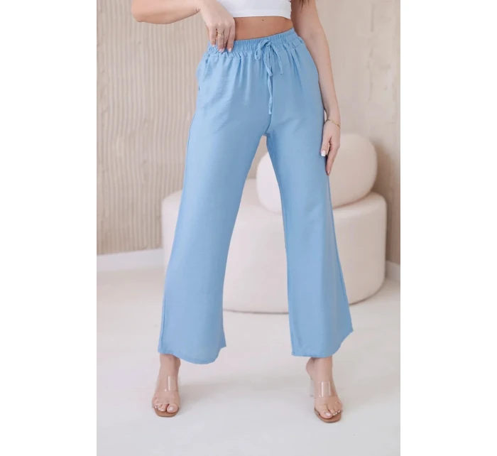 Viskózové kalhoty se širokými nohavicemi modrý Viskózové kalhoty se širokými nohavicemi modrý