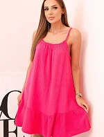 Dámske mušelínové šaty s ramienkami a volánom ružovej farby