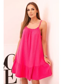 Dámske mušelínové šaty s ramienkami a volánom ružovej farby