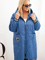 Dámska prešívaná bunda Plus Size s kapucňou a športovými manžetami Light Denim