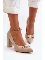 model 21652560 Velurové lodičky na podpatku se srdcem cappuccino - Zazoo