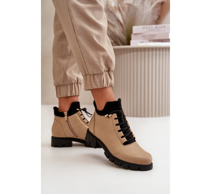 Niskie Botki Damskie Ocieplane Z Eko Skóry Beżowe Erisabelle Niskie Botki Damskie Ocieplane Z Eko Skóry Beżowe Erisabelle