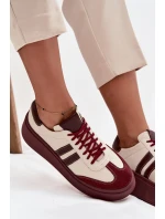 Skórzane Sneakersy Damskie Na Platformie Zazoo 3775 Beżowo-Bordowe