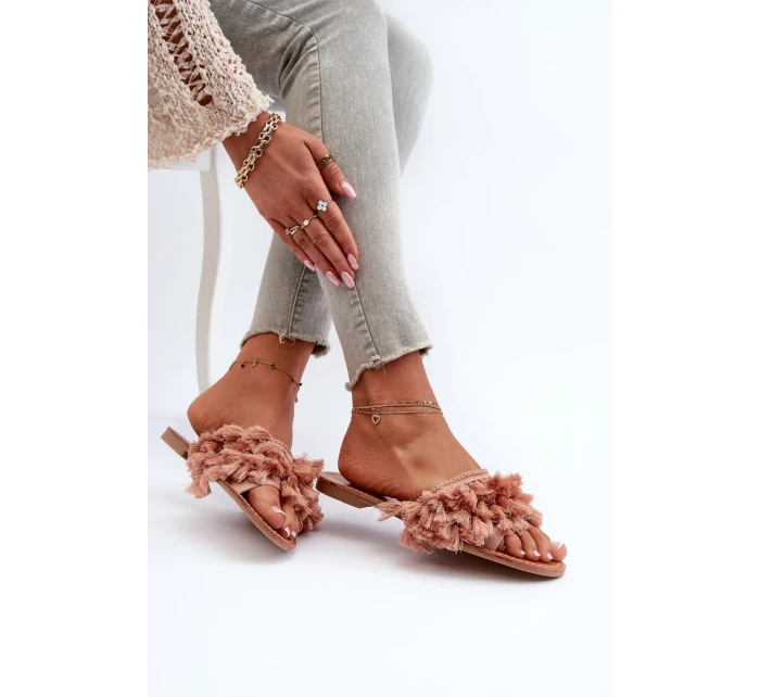 Dámske ploché papuče s strapcami, špinavoružové Rialle