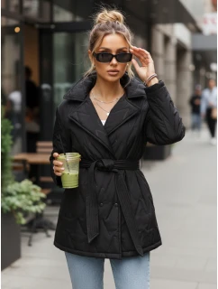 Kurtka damska przejściowa z paskiem czarna model 22011517 - FashionStreet