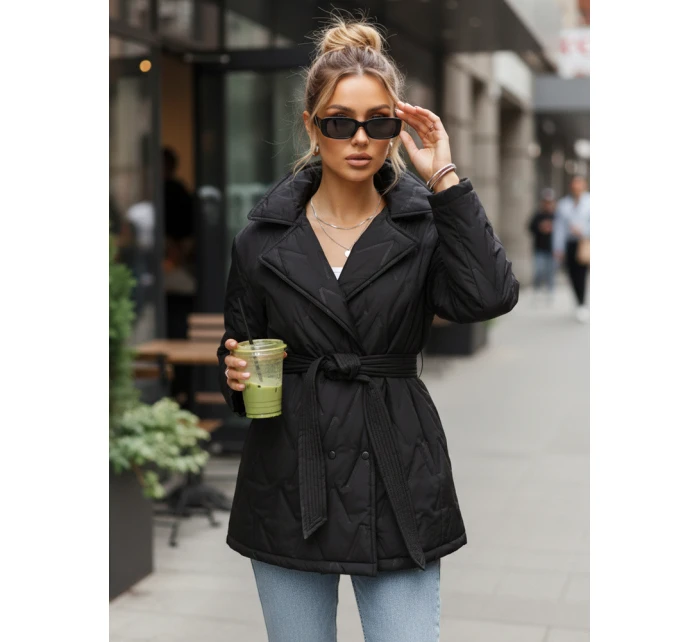 Kurtka damska przejściowa z paskiem czarna model 22011517 - FashionStreet