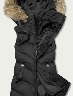 Čierna páperová dámska vesta s kožušinou (5M787-392)