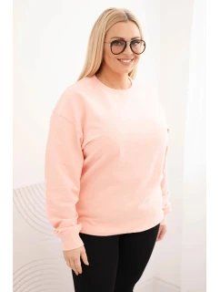 Dámská mikina s model 21723058 vzorem Plus Size bavlněná basic s kulatým výstřihem lososová - K-Fashion