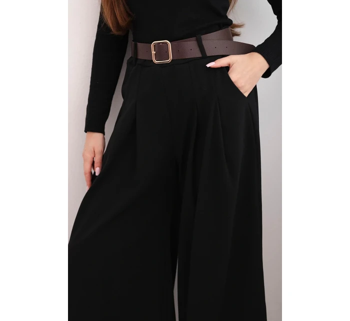 Dámske široké nohavice s opaskom čierne Dámske široké nohavice s opaskom čierne